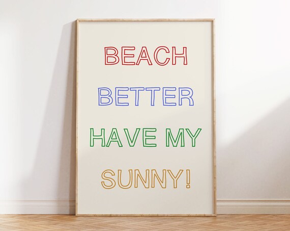 Funny Beach Quote Art Print Trendy Coastal Decor Retro Beach House Poster Cute Typography Wall Art Coastal Home Decor