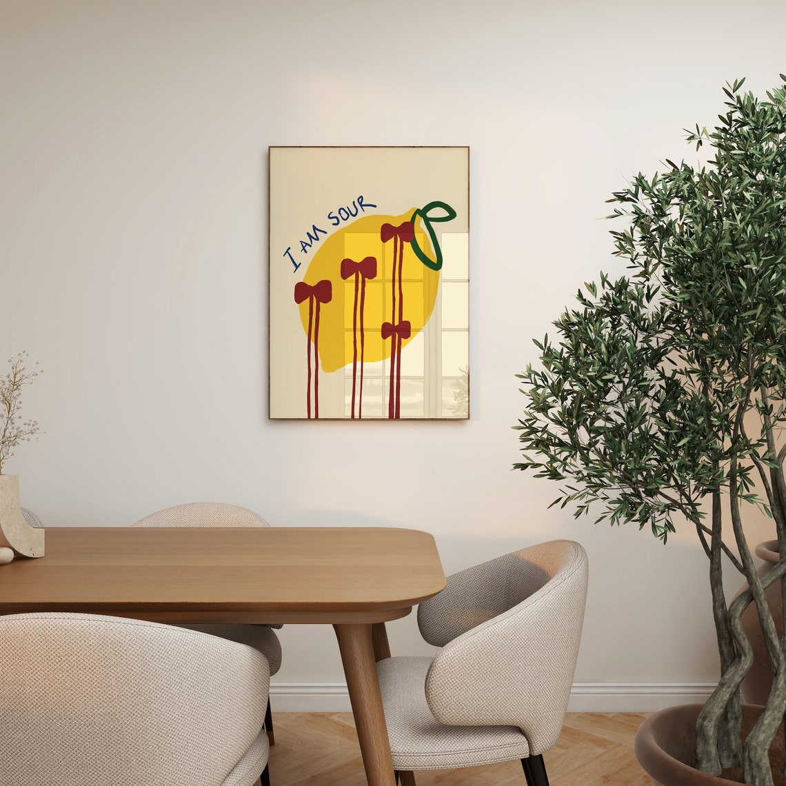 I Am Sour Lemon with Burgundy Bows Coquette Fruit Wall Poster - Image 4