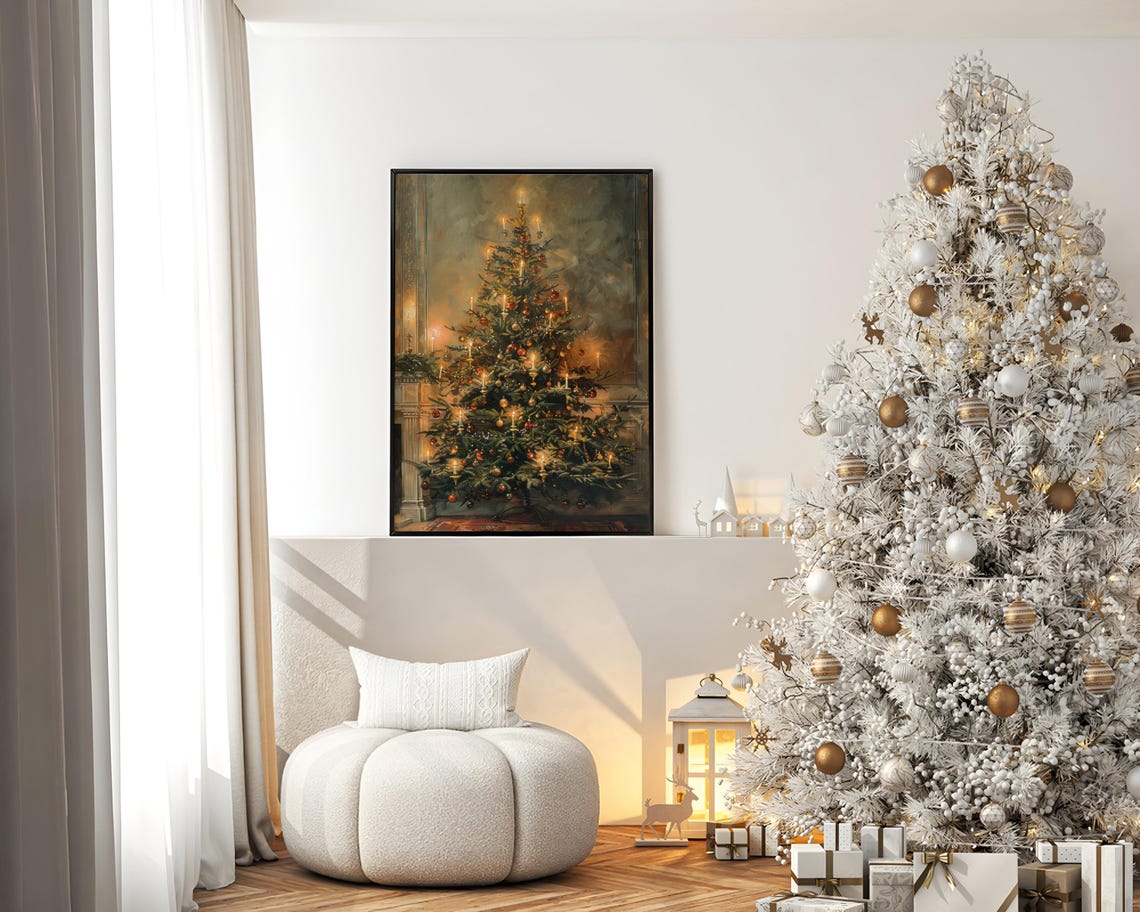 Candlelit Christmas Tree With Ornaments Cozy Interior Poster - Image 2