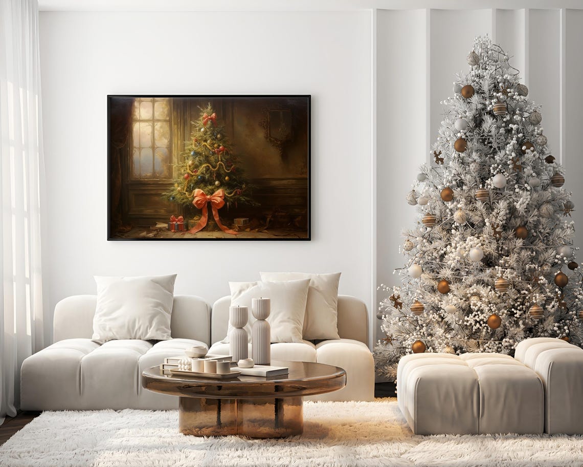 Christmas Tree With Pink Bow Gifts Moody Window Light Poster - Image 2