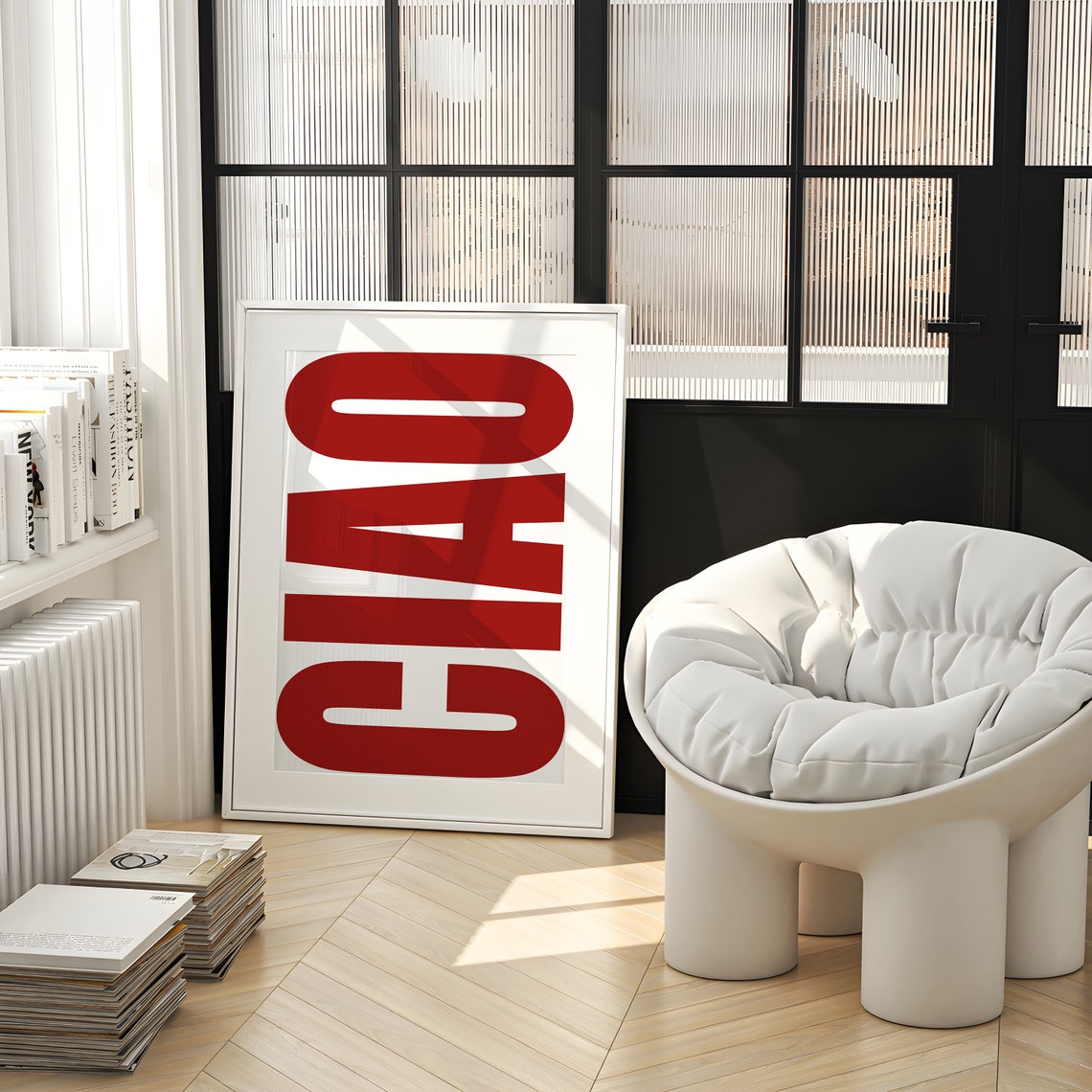 Ciao Bold Red Oversized Vertical Typography Italian Quote Poster - Image 2