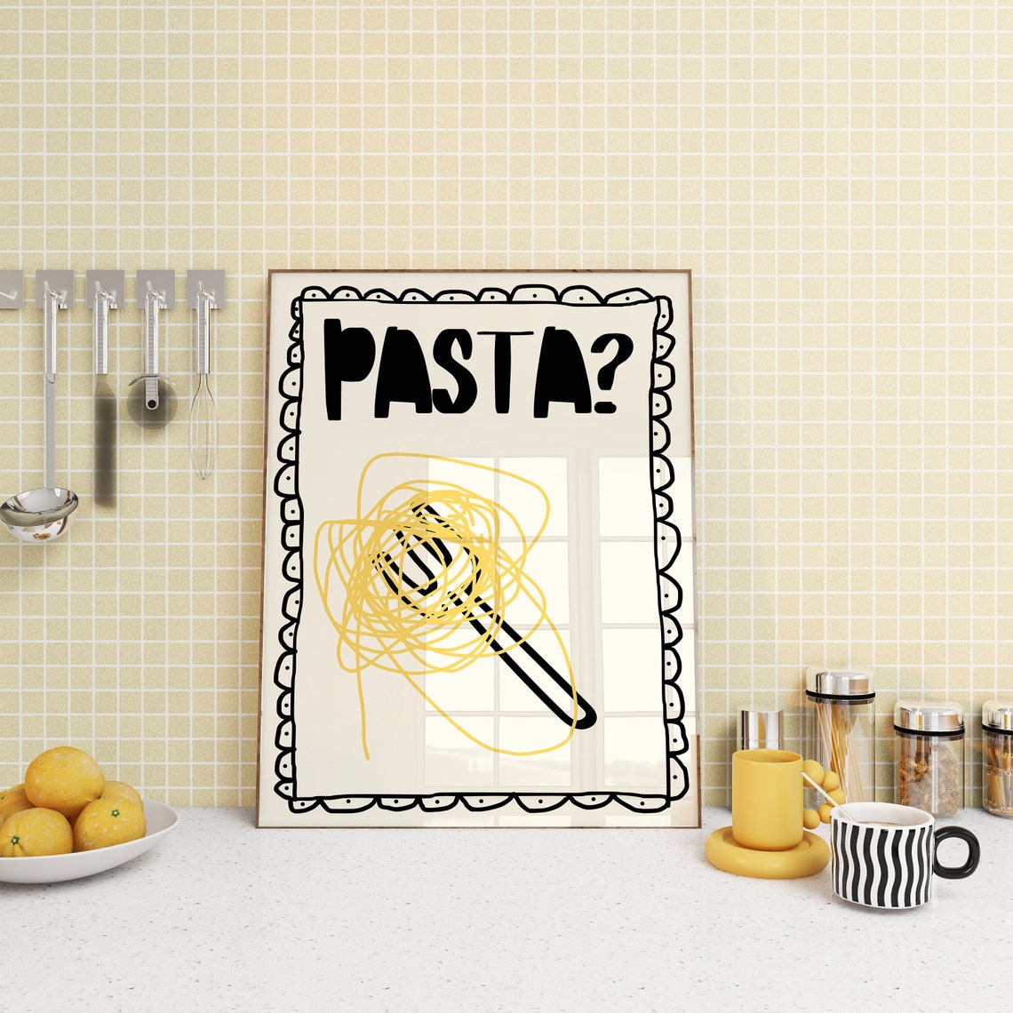 Pasta Question Funny Spaghetti Twirl Fork Kitchen Quote Poster
