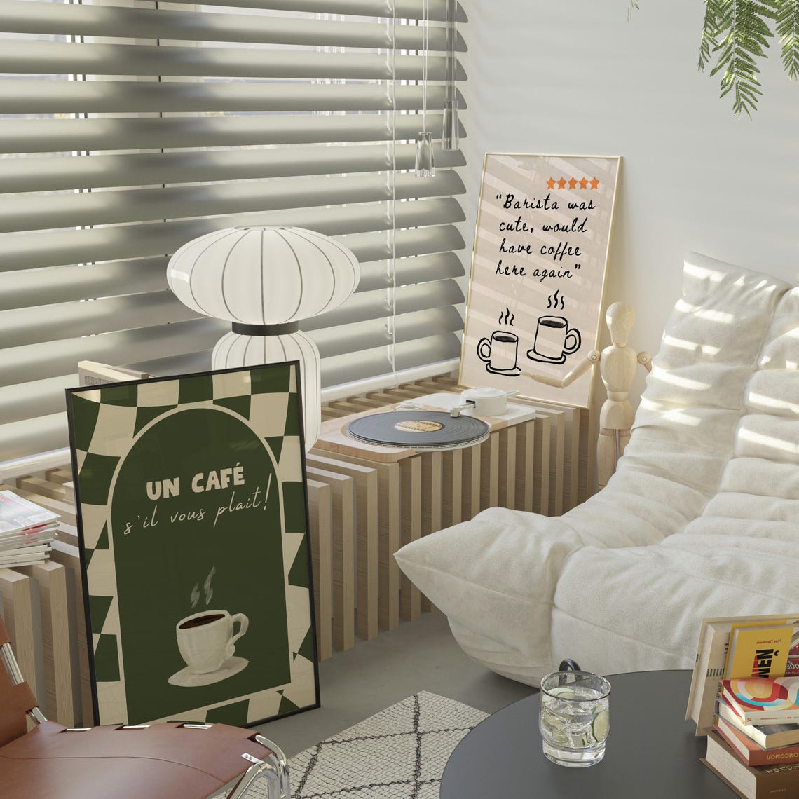 Un Cafe Sil Vous Plait French Coffee Green Retro Kitchen Art Poster - Image 2