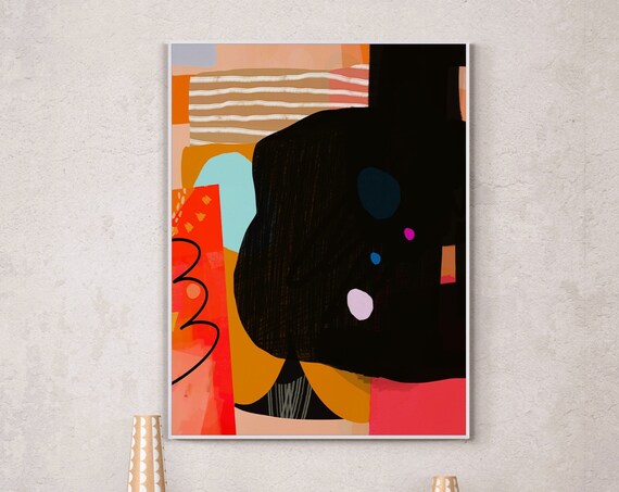 Modern Abstract Wall Art Black Orange Instant Painting Abstract Painting Print