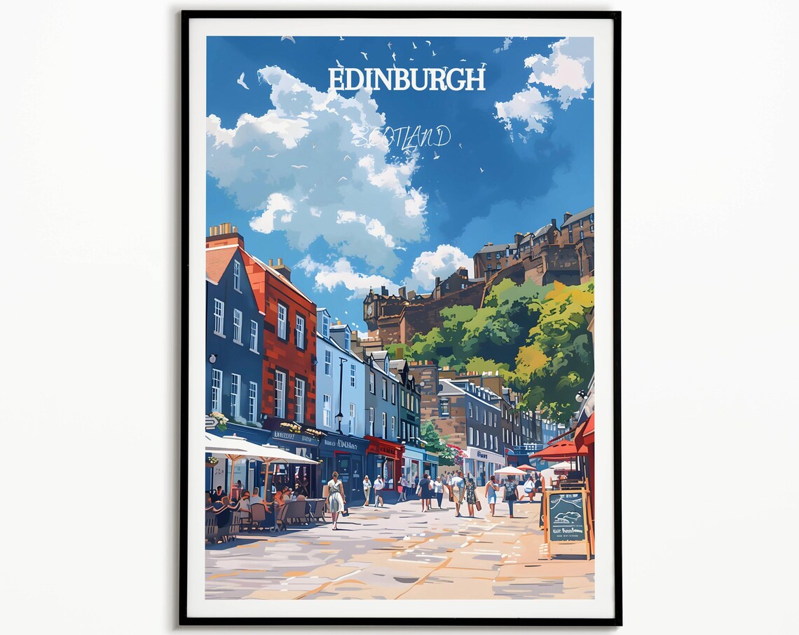 Edinburgh Royal Mile Street Scene with Castle Scotland Poster