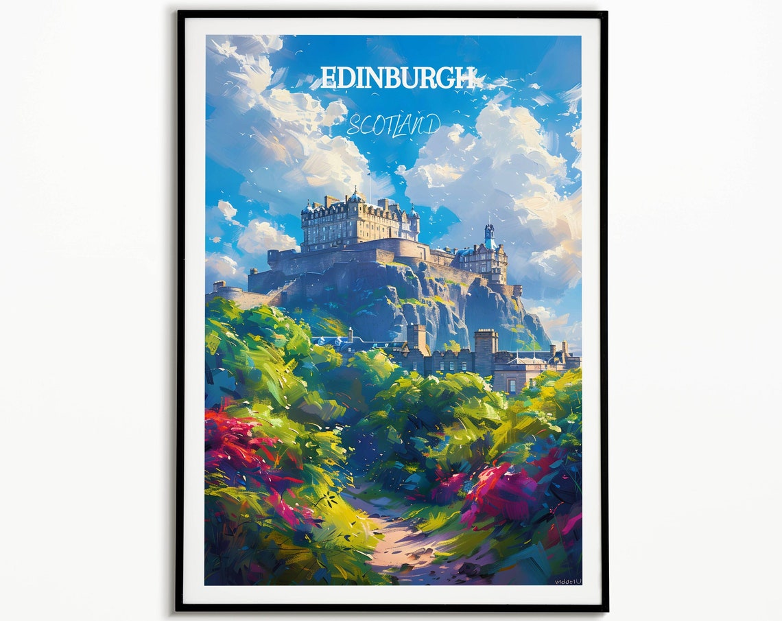Edinburgh Castle on Castle Rock Above Lush Summer Gardens Poster