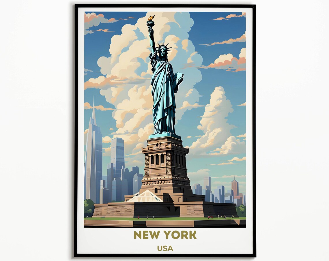 New York Statue of Liberty Daytime Skyline USA Landmark Poster