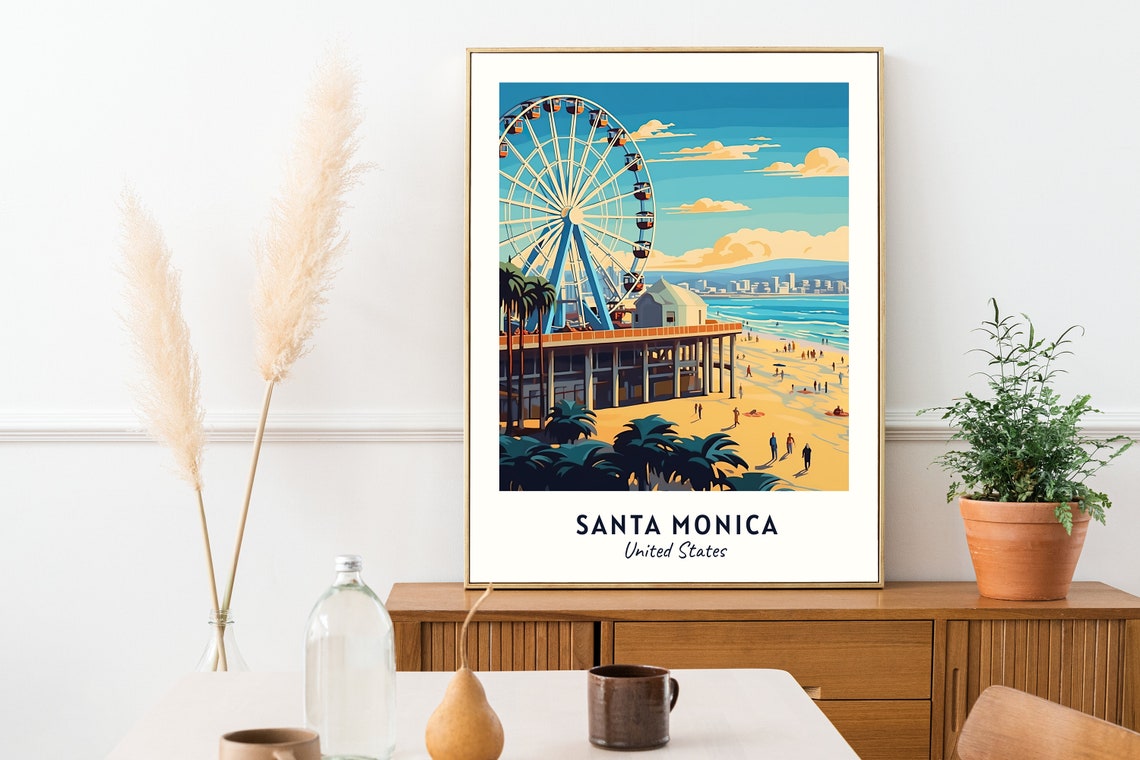 Santa Monica City Print Santa Monica Travel Poster United States Travel Gift Santa Monica United States Poster - Image 2