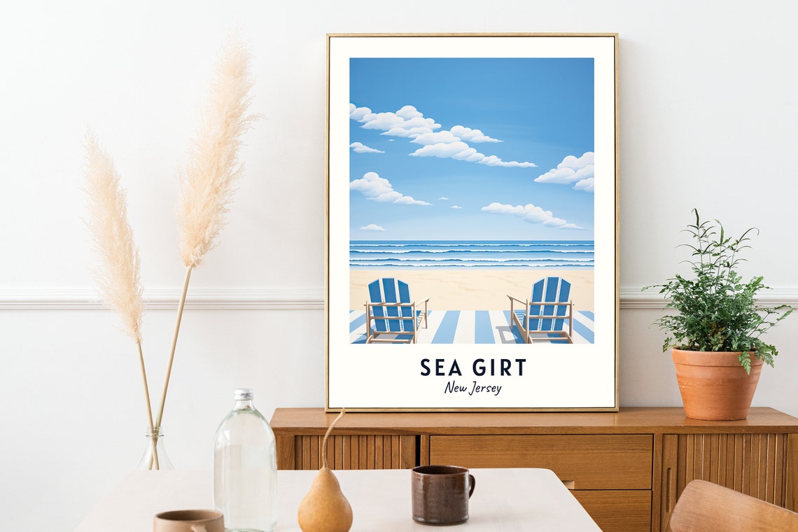 Sea Girt New Jersey Beach Chairs Ocean Waves Seaside Travel Poster - Image 2