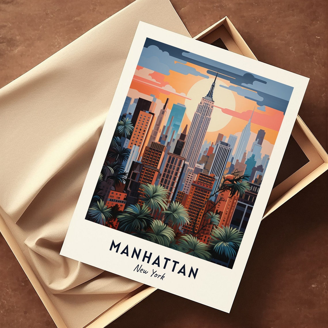 Manhattan New York Skyline Empire State Sunset Retro Travel Poster - Image 3