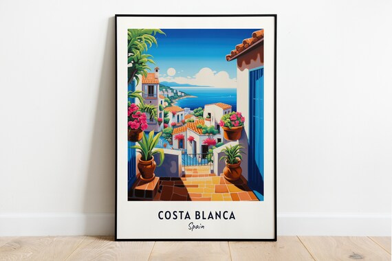 Costa Blanca Spain Whitewashed Village Steps Flowers Travel Poster