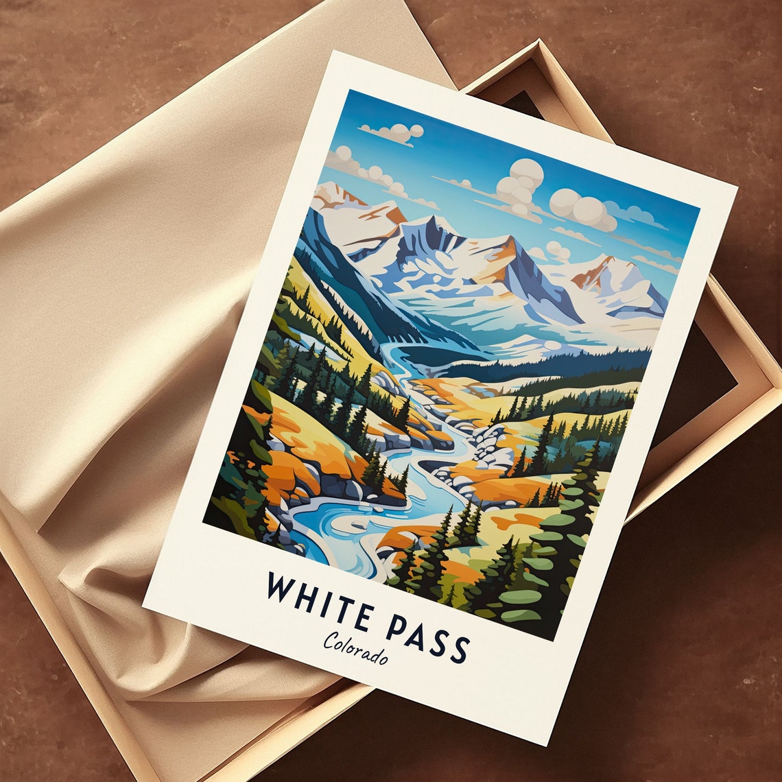 White Pass Colorado Alpine Valley Winding River Snow Peaks Poster - Image 3