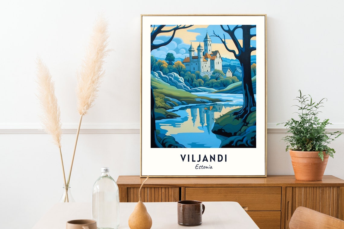 Viljandi Estonia Castle Ruins River Lake View Art Travel Poster - Image 2