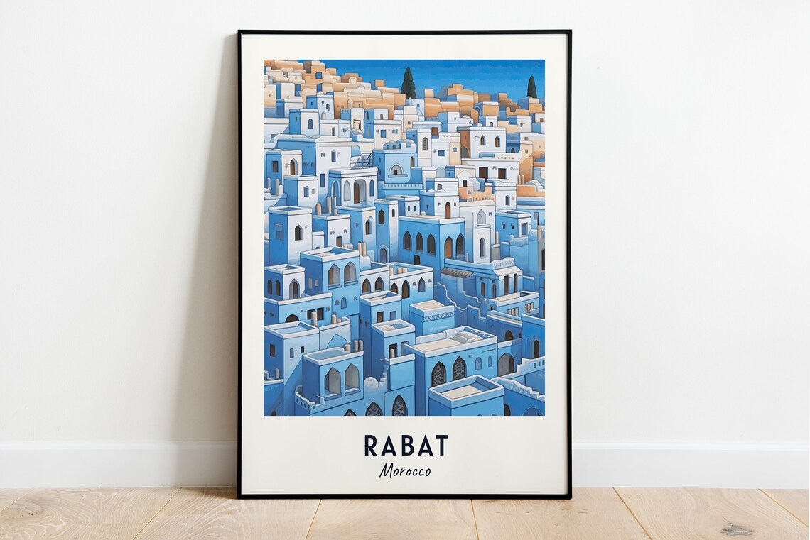 Kasbah Of The Udayas Blue Medina Streets Rabat Morocco Travel Poster