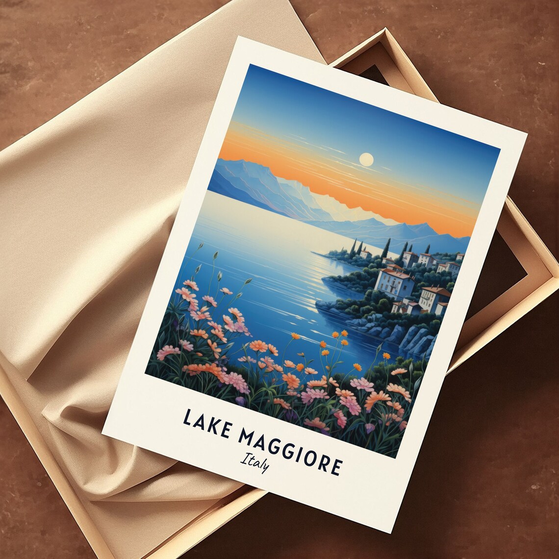 Lake Maggiore Italy Sunset Over the Lake Flowers Travel Poster - Image 3