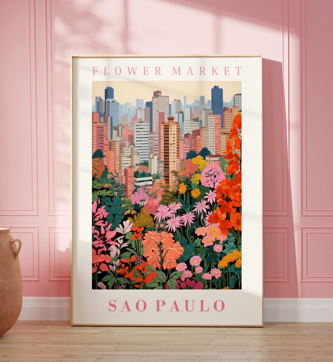 Sao Paulo Flower Market Skyscraper Skyline Floral Night Poster