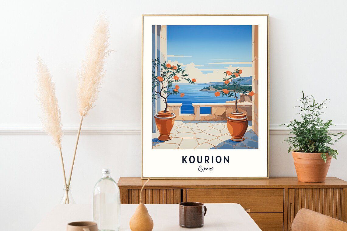 Kourion Cyprus Terrace Orange Trees Sea View Minimalist Travel Poster - Image 2