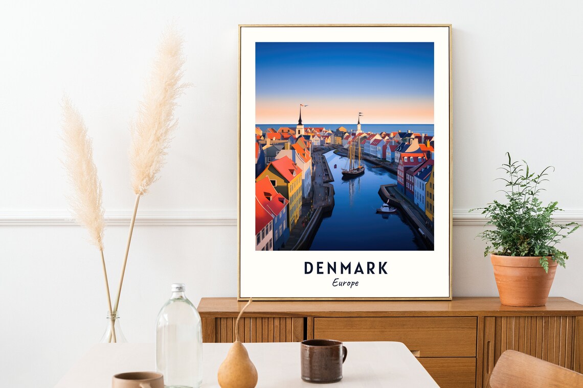 Denmark Europe Colorful Harbor Nyhavn Boats Dusk Travel Poster - Image 2
