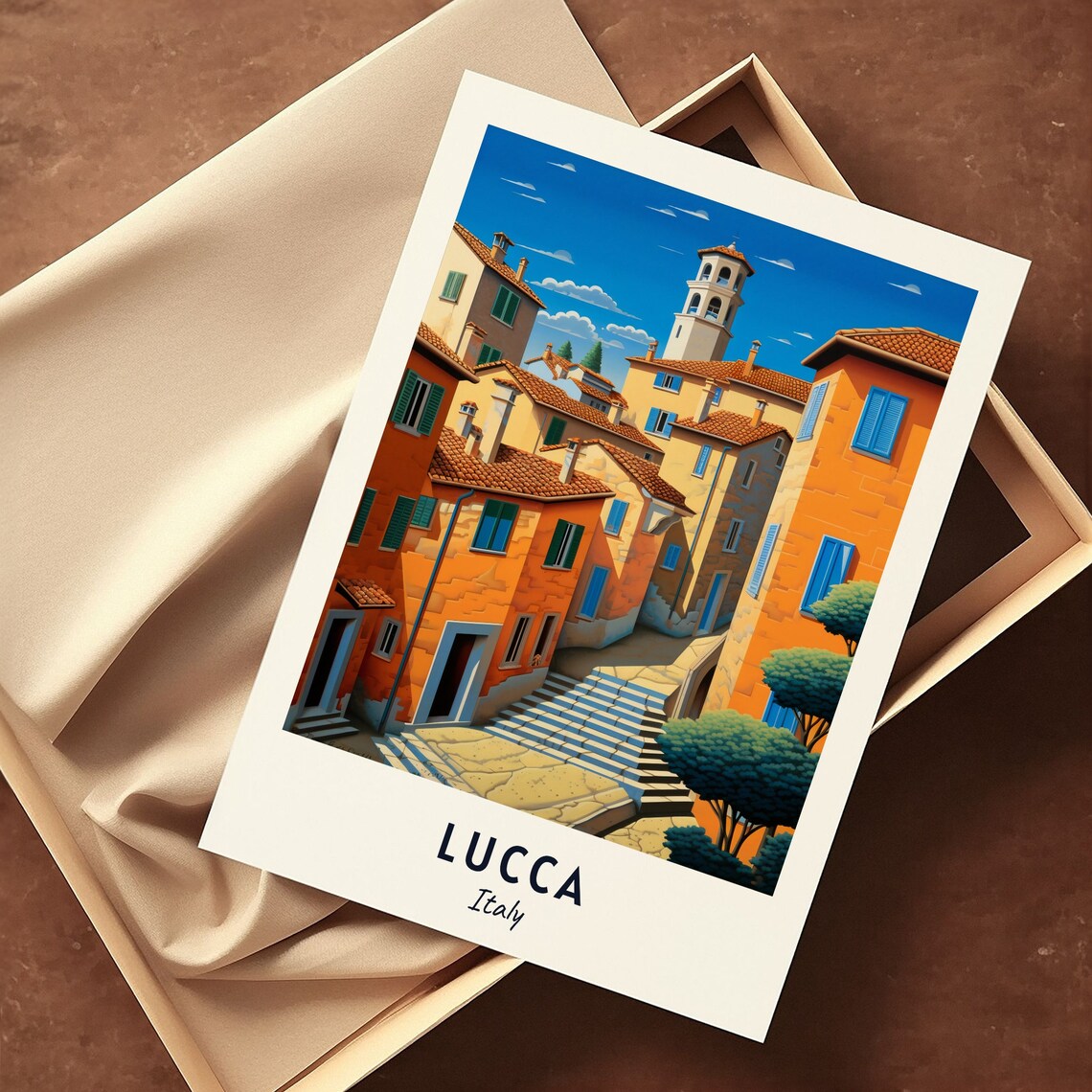 Lucca Italy Old Town Bell Tower Alley Terracotta Travel Poster - Image 3
