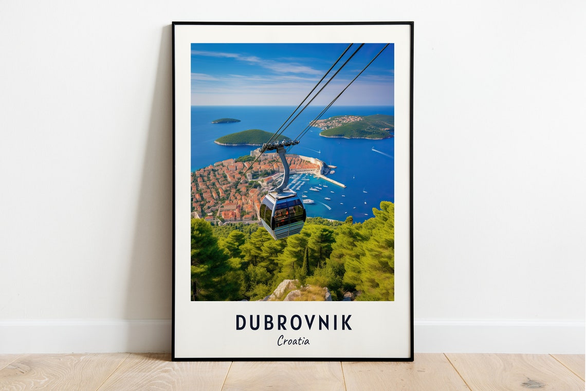 Dubrovnik Croatia Cable Car View Old Town Sea Panorama Poster
