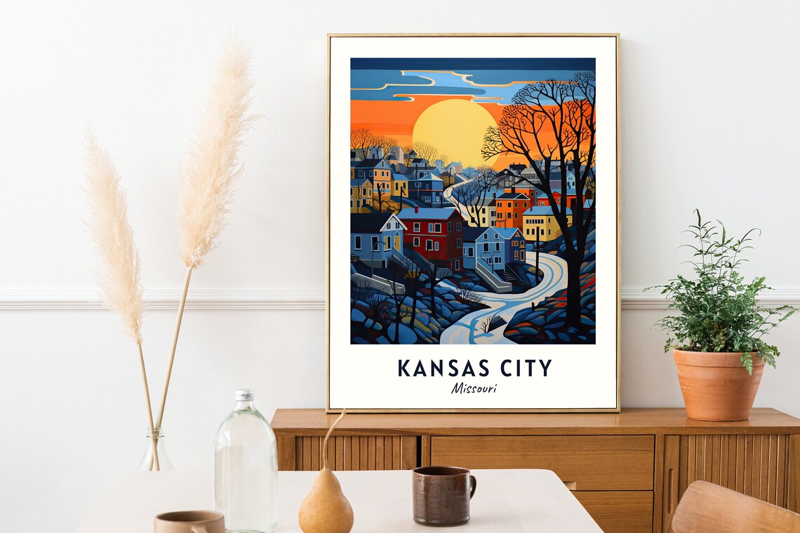 Kansas City Missouri Sunset Neighborhood Cityscape Travel Poster - Image 2