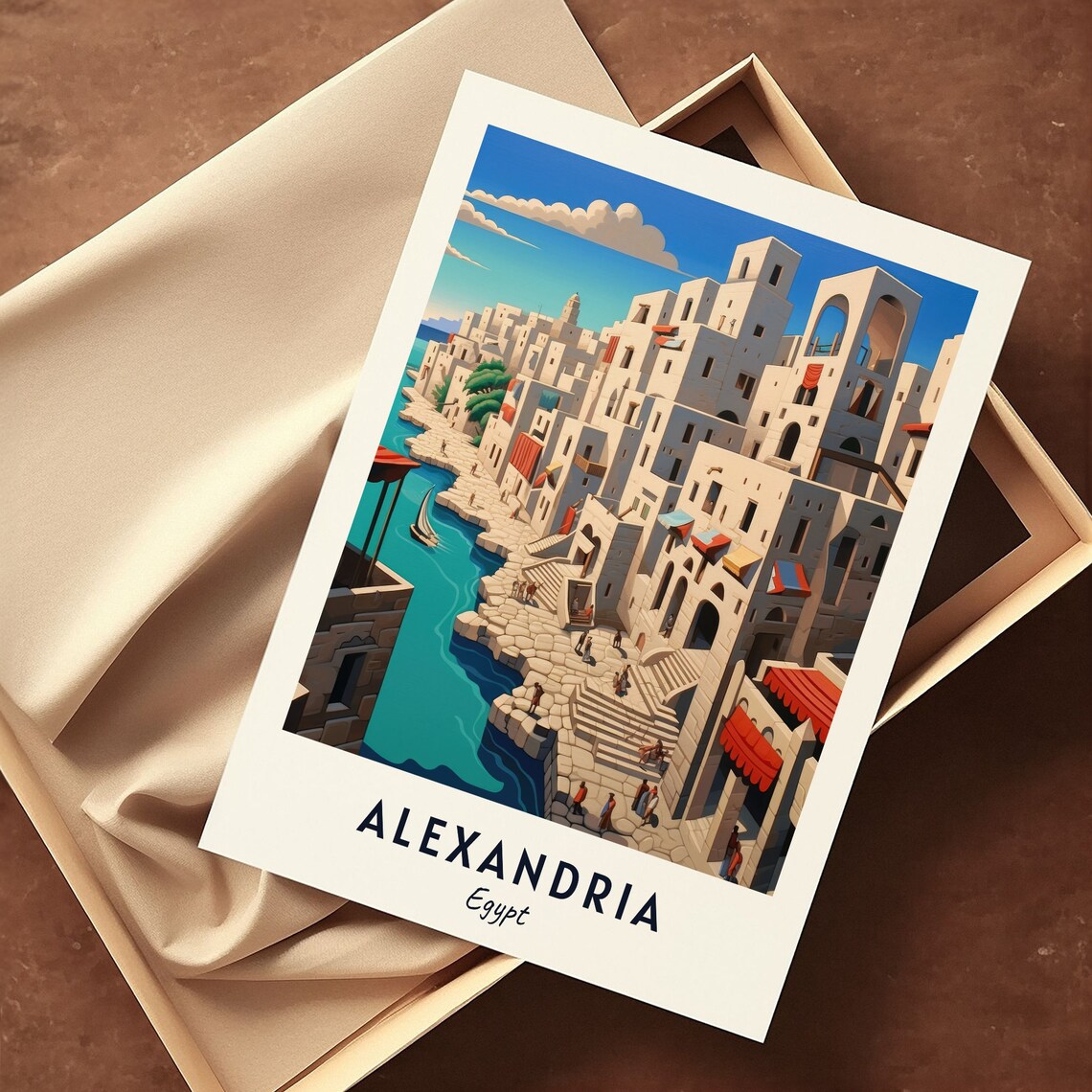 Alexandria White Old Town Waterfront Steps Sea Travel Poster - Image 3