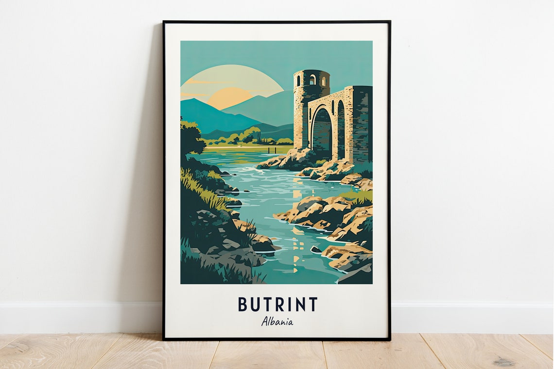 Butrint Albania Ancient Stone Ruin By River At Sunset Poster