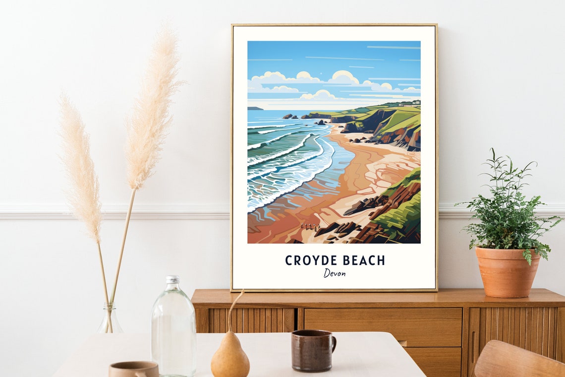Croyde Beach Devon Surf Waves And Green Cliffs Travel Poster - Image 2