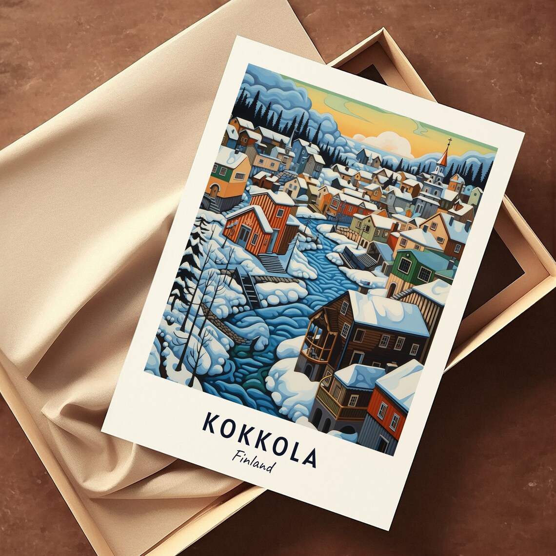 Kokkola Finland Snowy Old Town Winter River Evening Travel Poster - Image 3