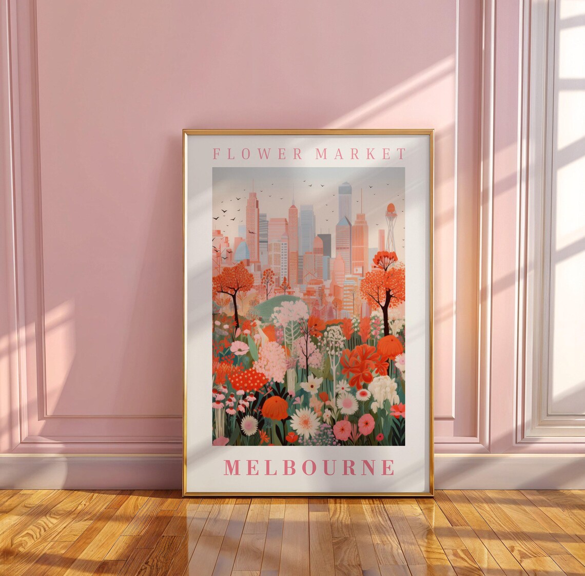 Melbourne Flower Market Skyline Birds in Flight Travel Poster - Image 3