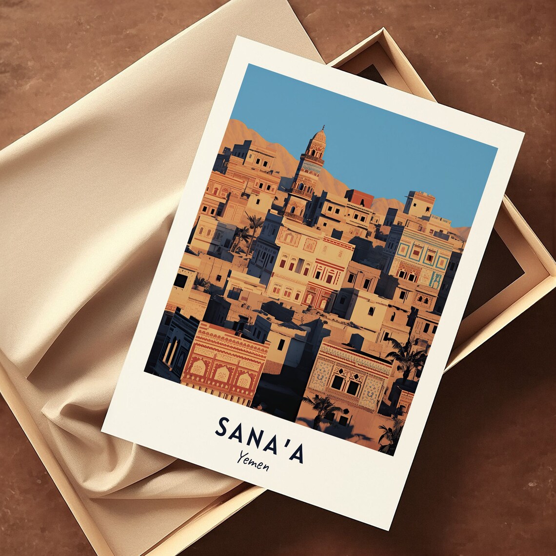 Sanaa Ancient Old City Towers Glowing at Sunset Yemen Travel Poster - Image 3