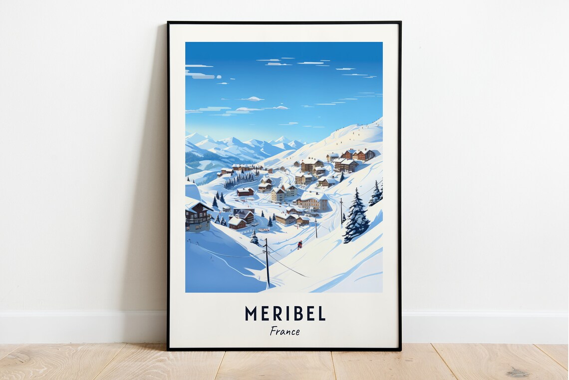 Meribel France Sunny Slope Chalets and Chairlift Winter Poster