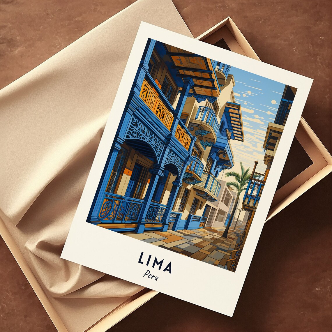 Lima Colonial Balconies Street in Historic Center Peru Travel Poster - Image 3