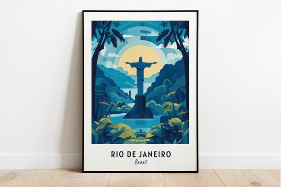 Rio de Janeiro Brazil Christ the Redeemer Moonlight Travel Poster