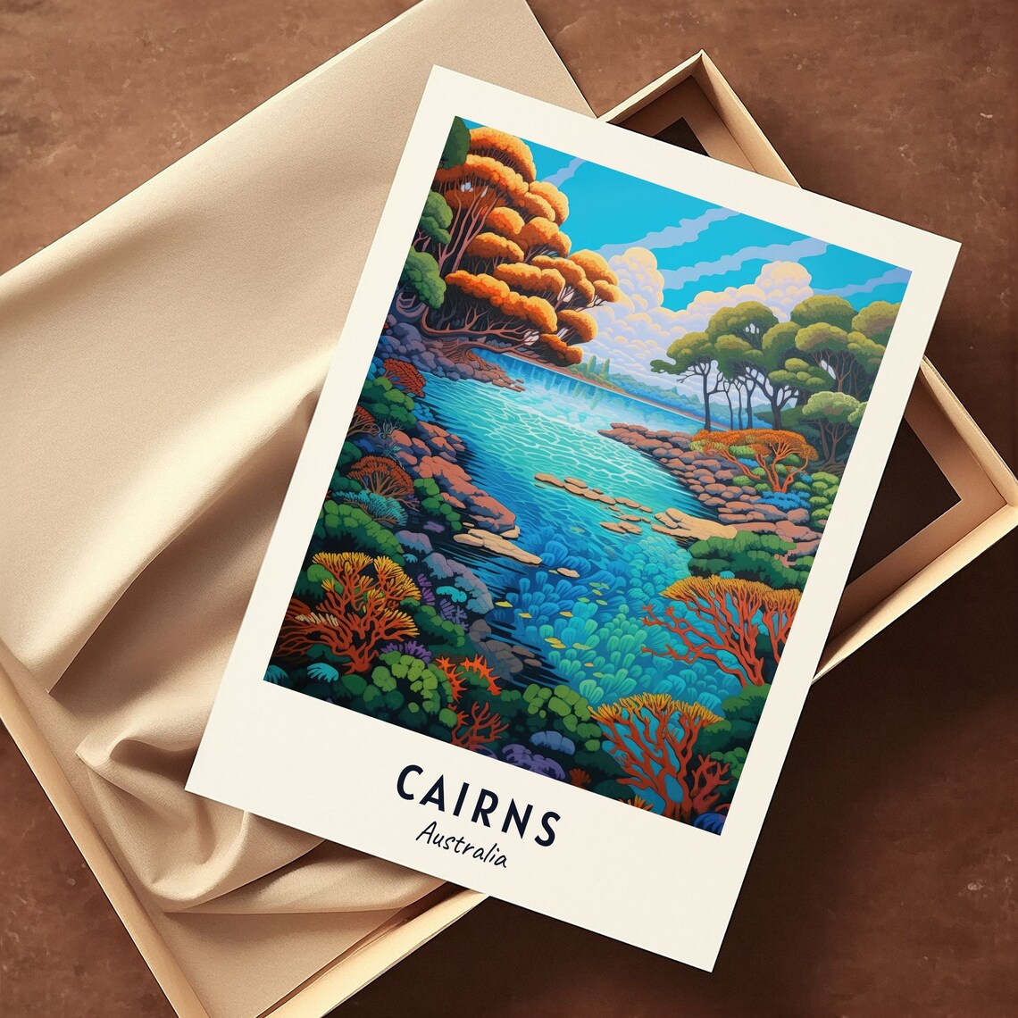 Cairns Australia Coral Reef Coastline Travel Poster Keepsake Art - Image 3