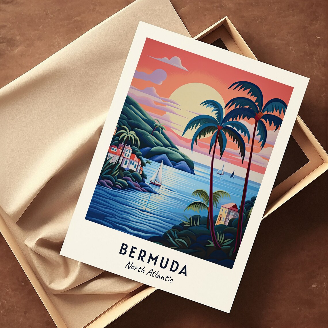 Bermuda North Atlantic Tropical Sunset Sailboats Travel Poster - Image 3
