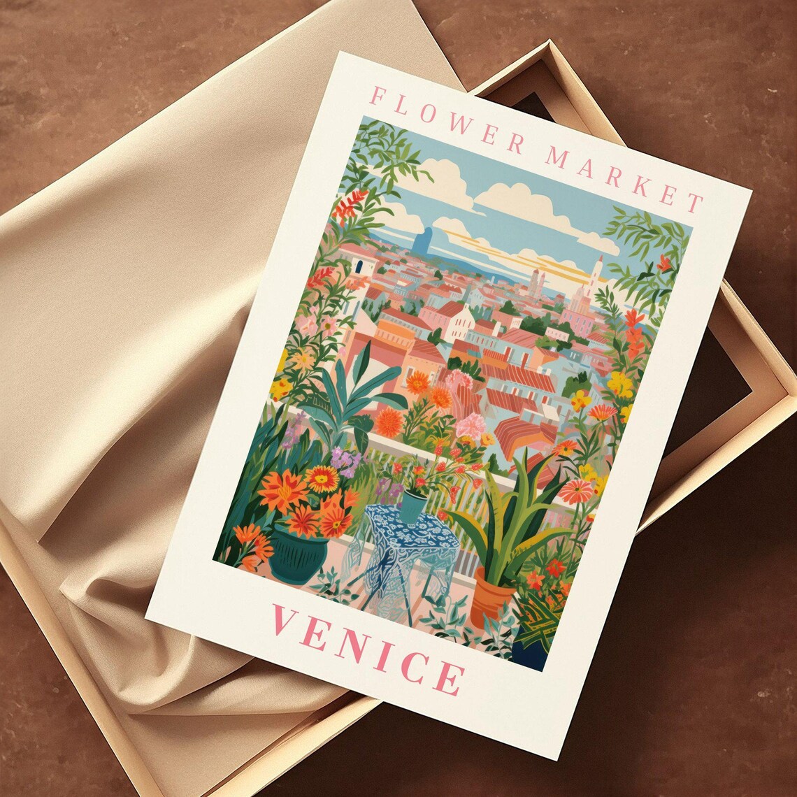 Venice Flower Market Poster with Terrace Garden Rooftop View - Image 2