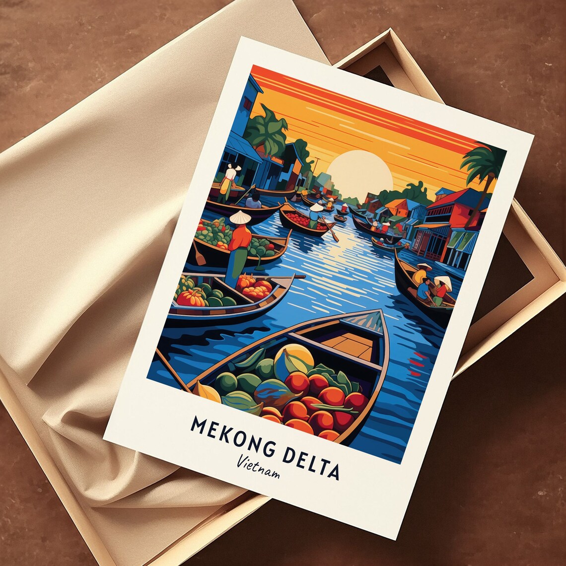 Mekong Delta Vietnam Floating Market Boats Sunset Travel Poster - Image 3