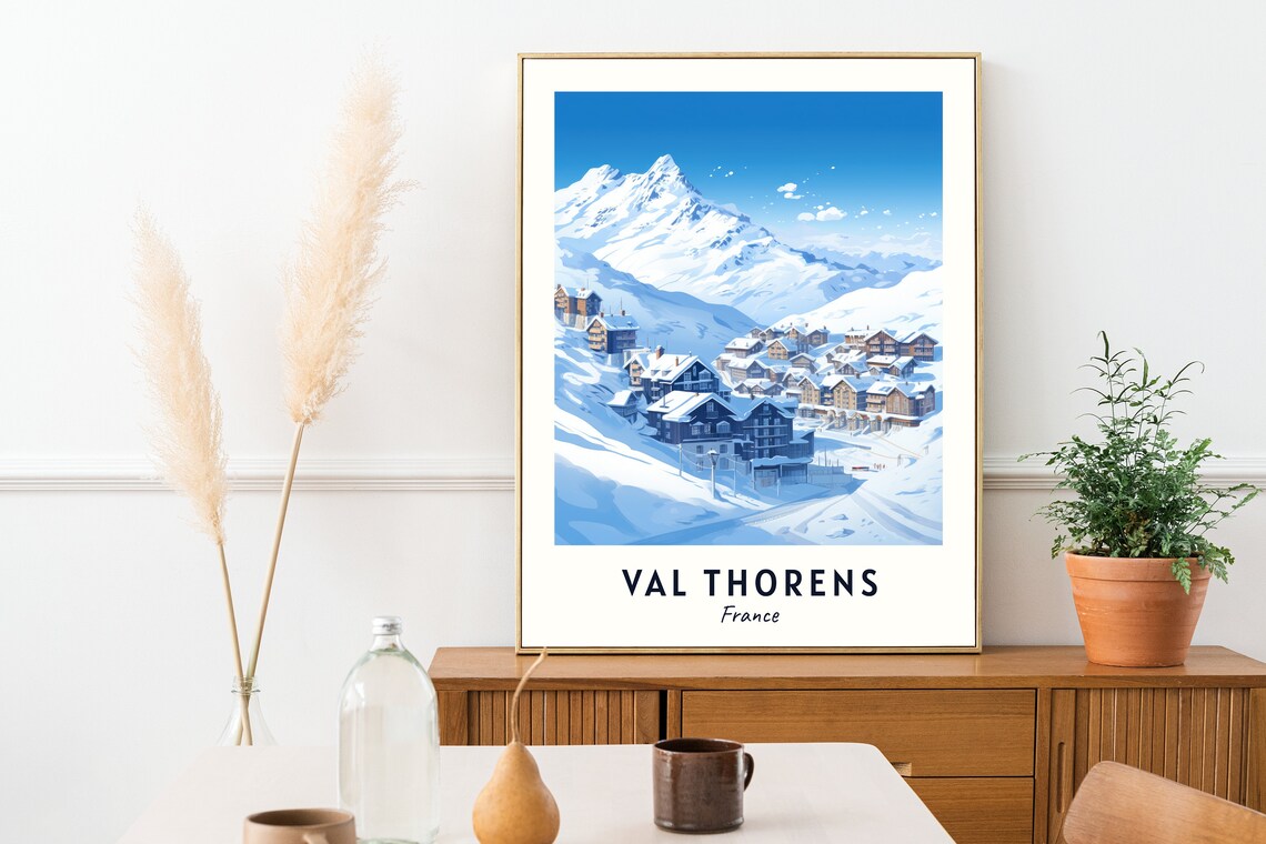 Val Thorens France Dark Chalets Beneath the Snowy Jagged Peak Poster - Image 2