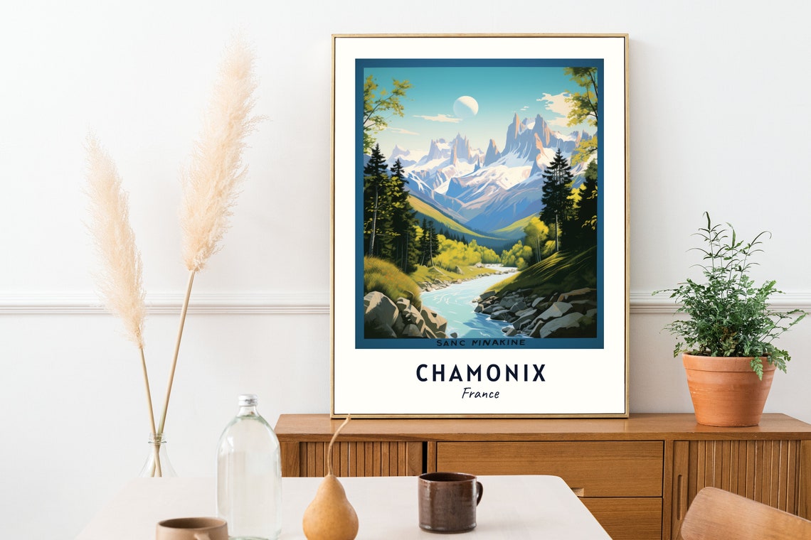 Chamonix France Alpine Peaks Valley River Mountain Travel Poster - Image 2
