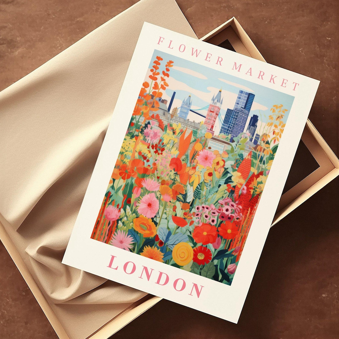 London Flower Market Tower Bridge Poppy Garden Travel Poster - Image 2