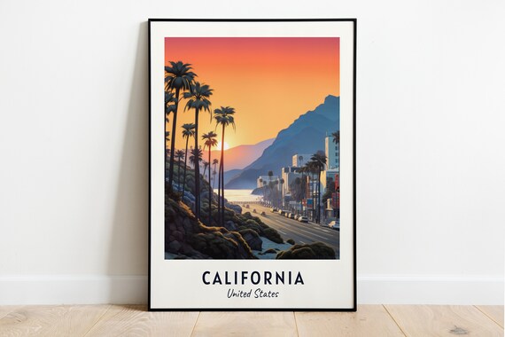 California United States Palm Lined Coastal Highway Sunset Poster