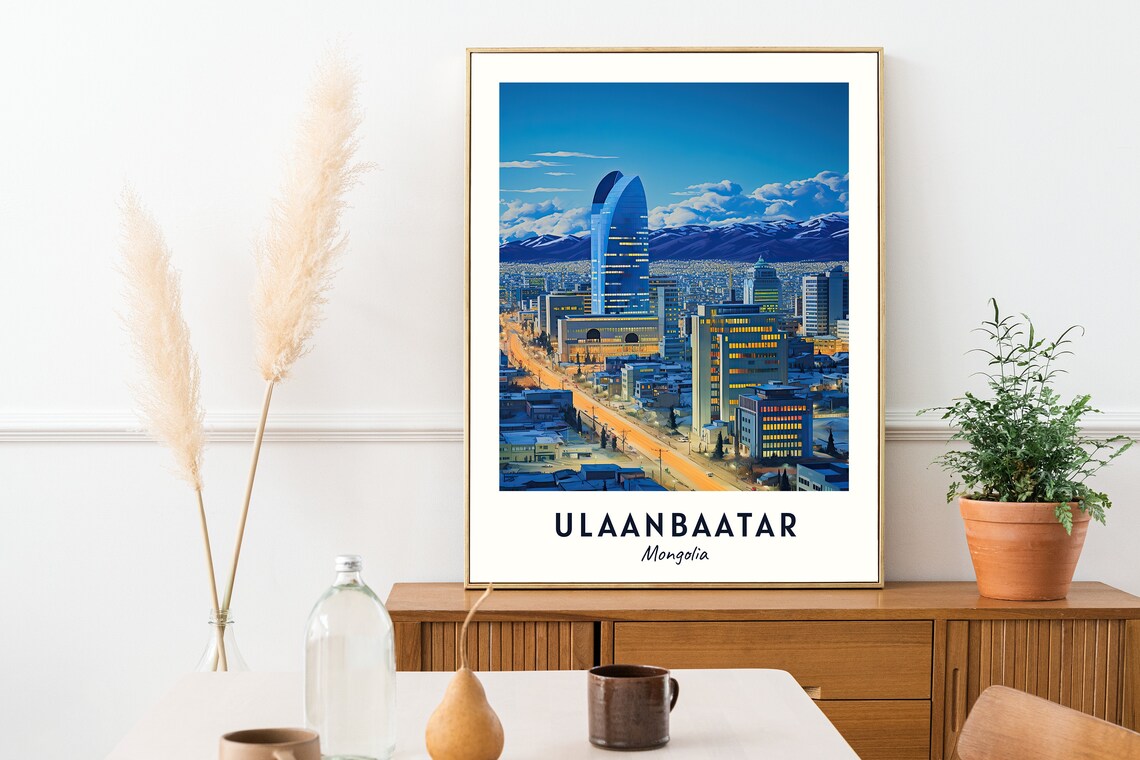 Ulaanbaatar Vintage Travel Poster, Mongolia Art Print