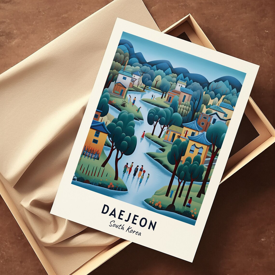 Daejeon South Korea Folk Art Village Riverside Houses Hills Travel Poster - Image 3