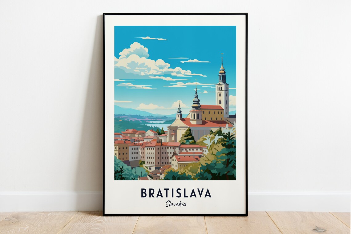 Bratislava Old Town Church Towers Red Roofs Slovakia Travel Poster