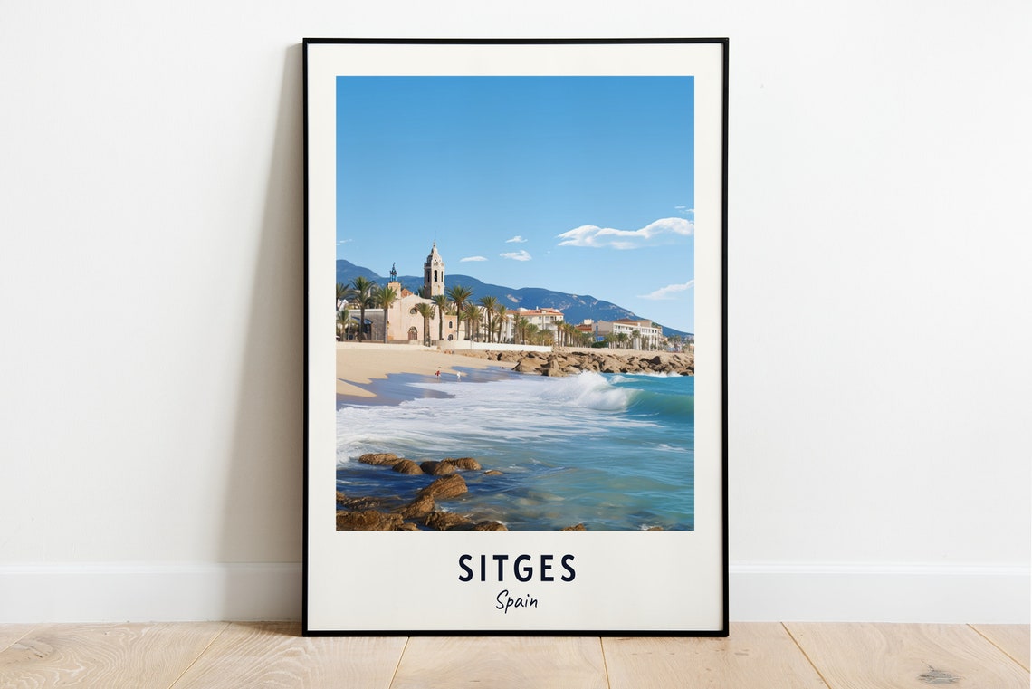 Sitges Spain Beach Church Seaside Town Mediterranean Travel Poster