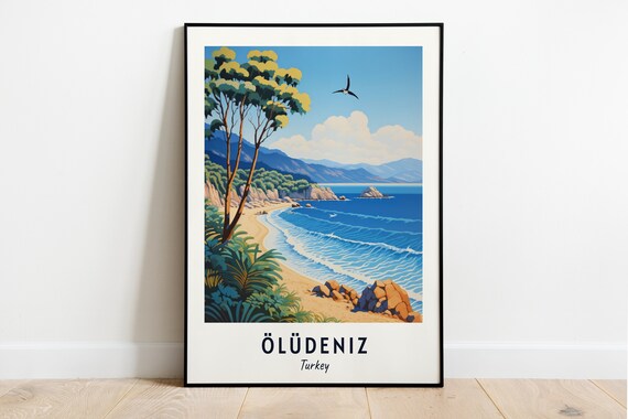Oludeniz Turkey Beach Blue Lagoon Waves Minimalist Travel Poster