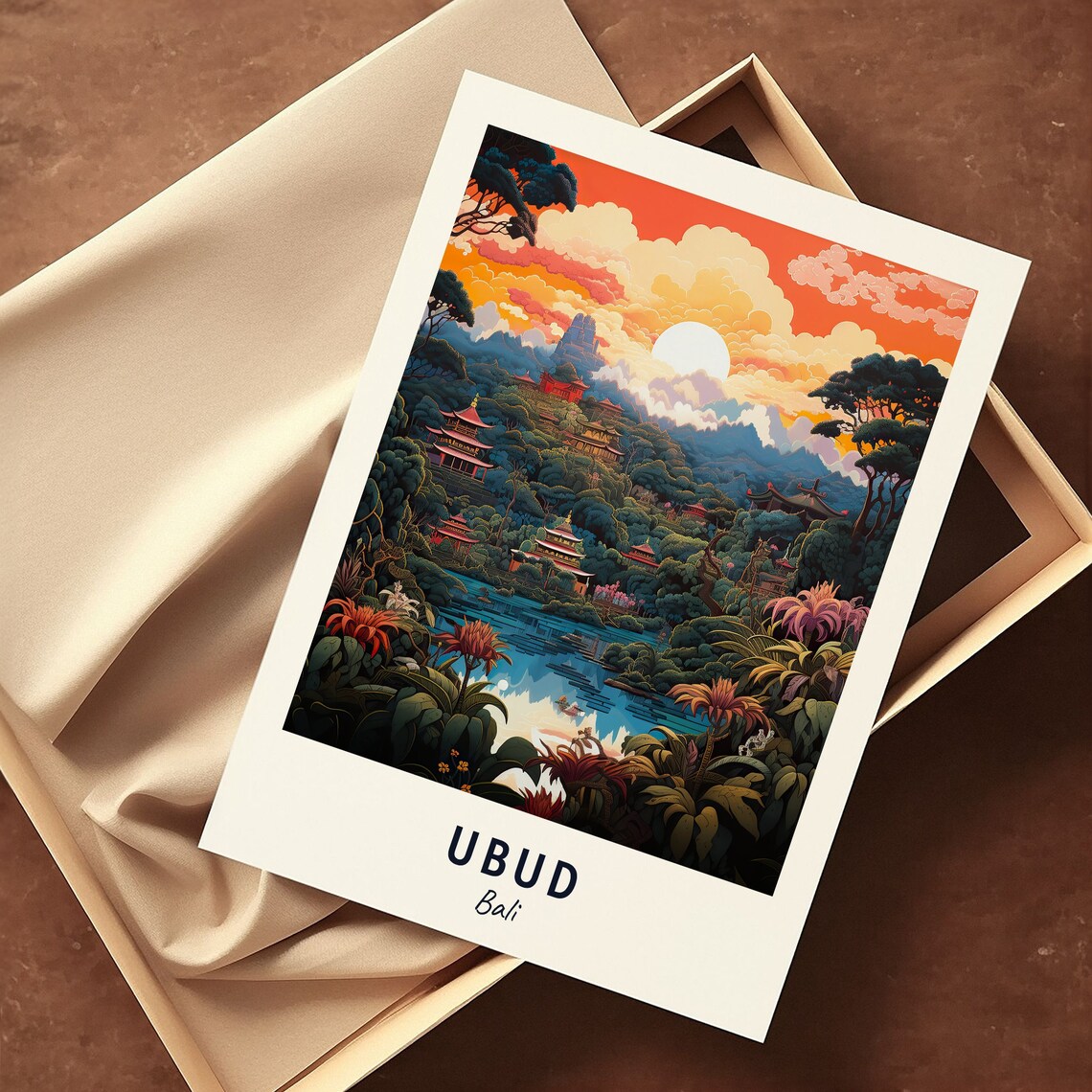 Ubud Bali Jungle Temple Sunset Landscape Tropical Travel Poster - Image 3