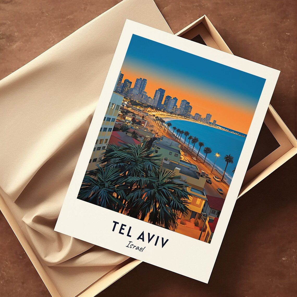 Tel Aviv Israel Coastline Dusk City Lights Mediterranean Travel Poster - Image 3