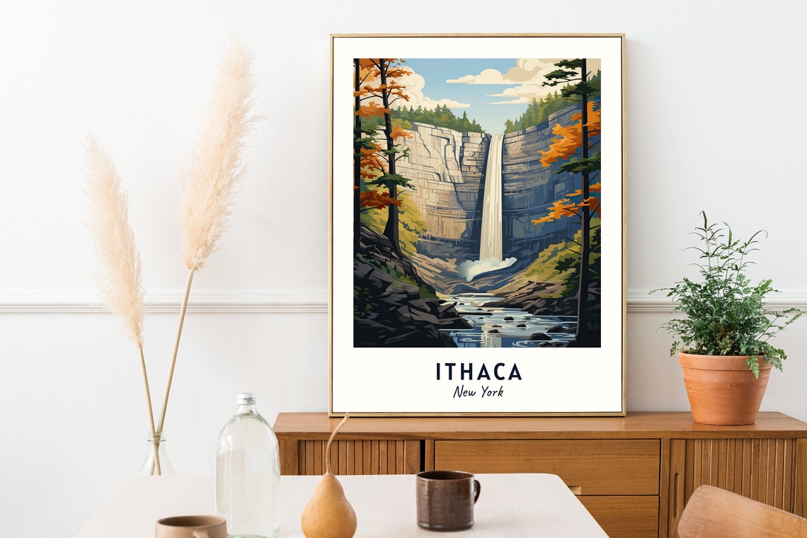 Ithaca Waterfall in an Autumn Gorge New York State Travel Poster - Image 2